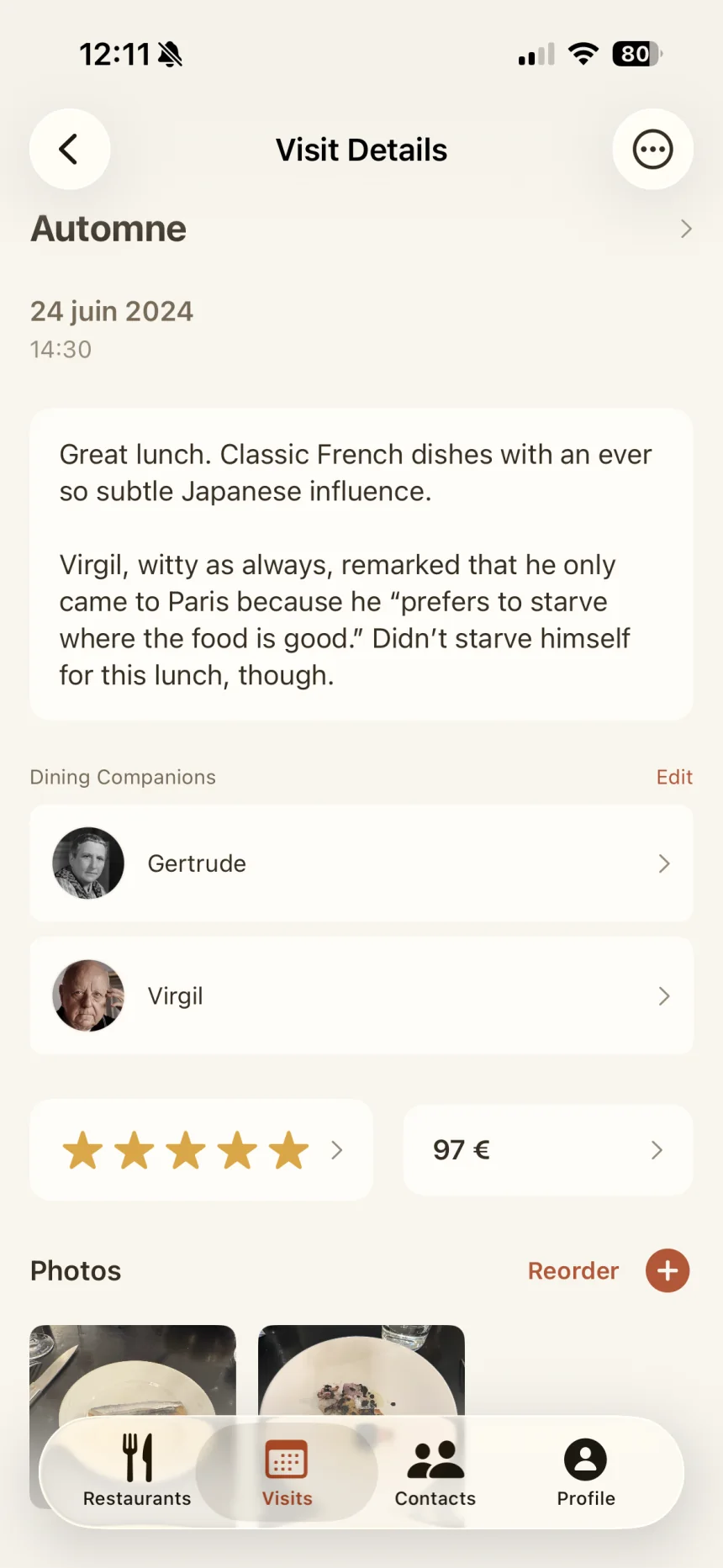 Remember the meal, a year from now.