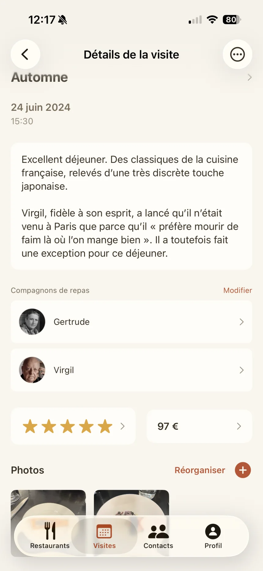 Souvenez-vous du repas, même un an plus tard.