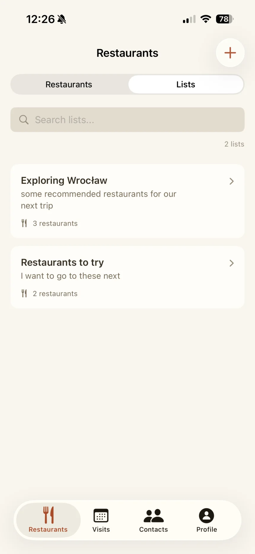 Restaurant lists organized in BentoBook