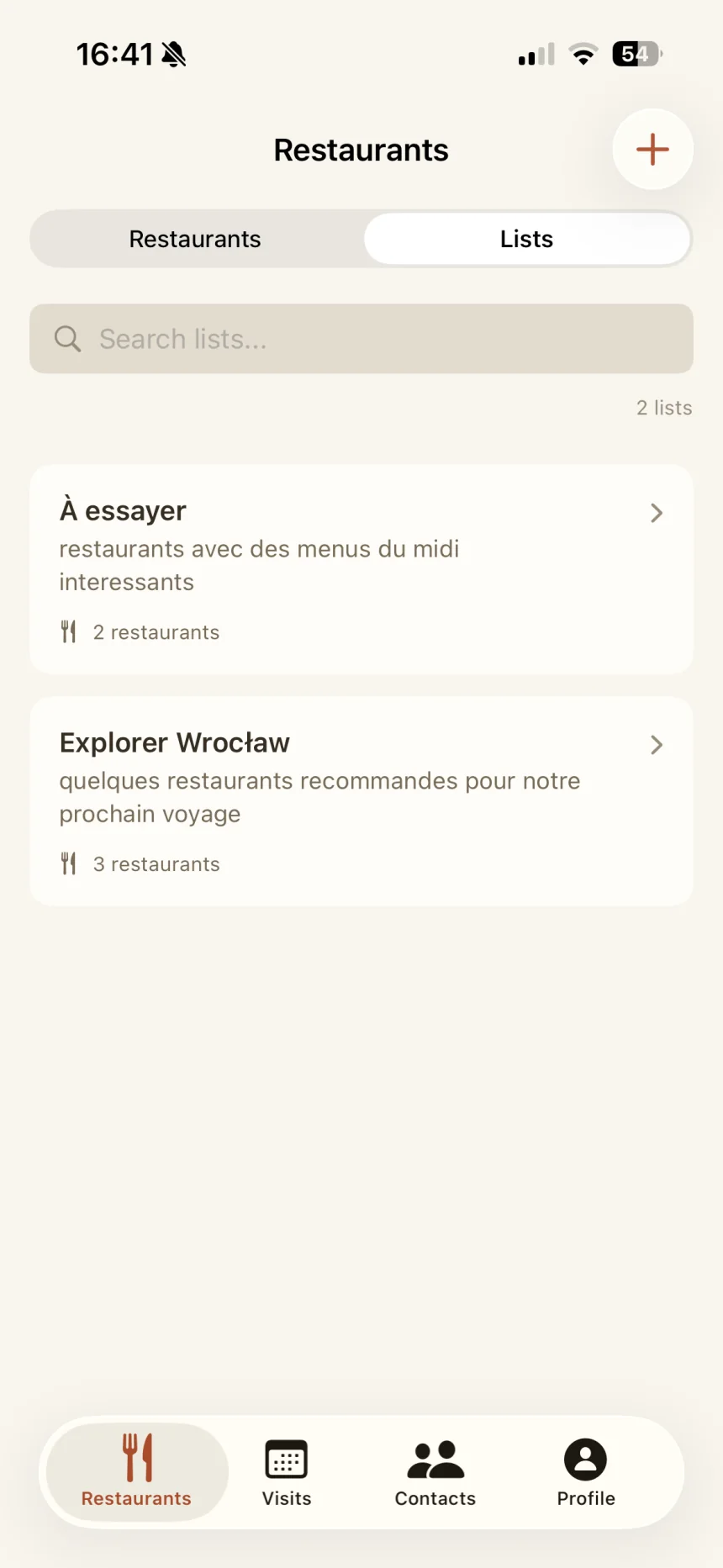 Listes de restaurants organisées dans BentoBook